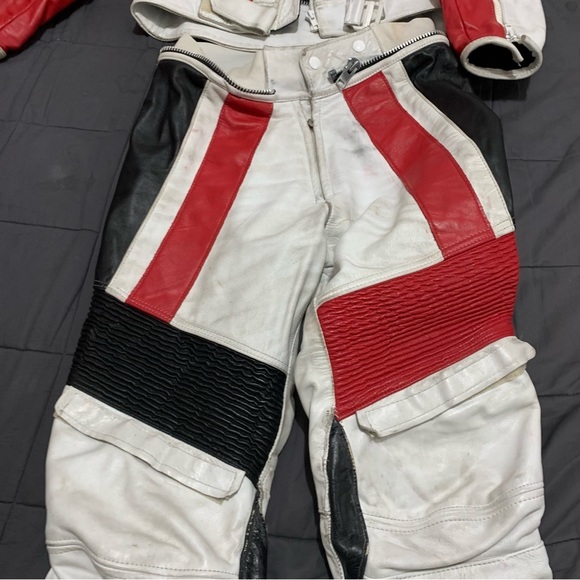 Women’s White red protective gear Akoury leather biker suit with protection 2 pc - Picture 4 of 17